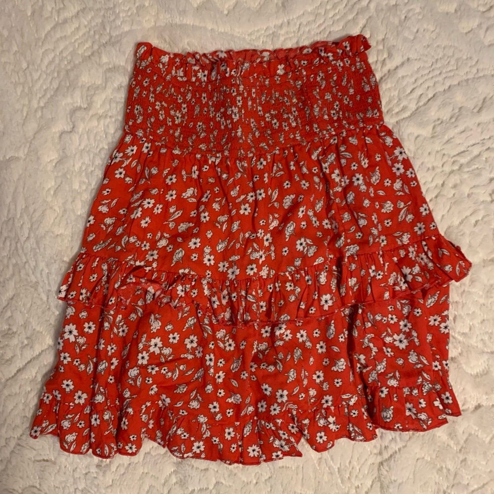 Red floral layered mini dress